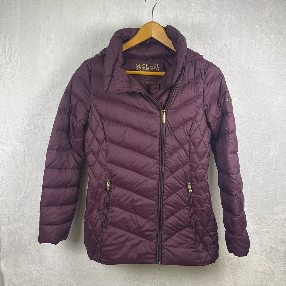 Michael Michael Kors Packable Down Fill Puffer Jacket Coat Maroon XS‎